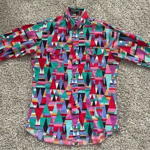 Vintage Wrangler Cowboy Cut Western Shirt Mens 16-33 Colorful Teepee Print Rare
